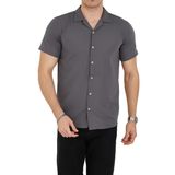 ENZİM JEANS Erkek Slim Fit Polycotton Kısa Kol Gömlek Antrasit S