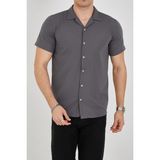 Enzim Jeans Erkek Slim Fit Polycotton Kısa Kol Gömlek - Antrasit