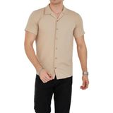 ENZİM JEANS Erkek Slim Fit Polycotton Kısa Kol Gömlek Bej M
