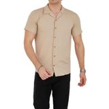 ENZİM JEANS Erkek Slim Fit Polycotton Kısa Kol Gömlek Bej S