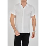 ENZİM JEANS Erkek Slim Fit Polycotton Kısa Kol Gömlek Beyaz XL