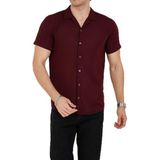 ENZİM JEANS Erkek Slim Fit Polycotton Kısa Kol Gömlek Bordo L