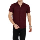 ENZİM JEANS Erkek Slim Fit Polycotton Kısa Kol Gömlek Bordo S