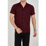 ENZİM JEANS Erkek Slim Fit Polycotton Kısa Kol Gömlek Bordo XL