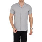 ENZİM JEANS Erkek Slim Fit Polycotton Kısa Kol Gömlek Gri M