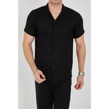 ENZİM JEANS Erkek Slim Fit Polycotton Kısa Kol Gömlek Siyah 2XL
