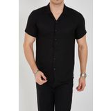 ENZİM JEANS Erkek Slim Fit Polycotton Kısa Kol Gömlek Siyah XL