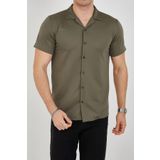 ENZİM JEANS Erkek Slim Fit Polycotton Kısa Kol Gömlek Yeşil L