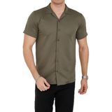 ENZİM JEANS Erkek Slim Fit Polycotton Kısa Kol Gömlek Yeşil S