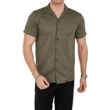 ENZİM JEANS Erkek Slim Fit Polycotton Kısa Kol Gömlek Yeşil XL