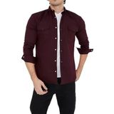 ENZİM JEANS Erkek Yıkamalı Kot Gömlek Bordo S