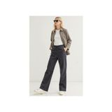 Enzim Jeans Kadın Denim Wide Leg Pantolon Beli Lastikli Normal Bel Düz Desenli Konforlu Model - Gri - 38