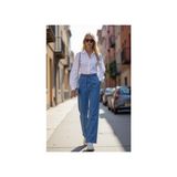 Enzim Jeans Kadın Düz Desenli Beli Lastikli Normal Bel Wide Leg Denim Pantolon Tüm Sezonlar İçin - Mavi - 36