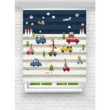 Enzo Home Araba ve Hayvan Desenli Baskılı Zebra Stor Perde – Çocuk Odası Dekoratif Zebra Perde - Renkli - 190 x 220 cm