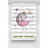 Enzo Home Prenses ve Ay Desenli Baskılı Zebra Stor Perde – Kız Çocuk Odası Dekoratif Zebra Perde - Renkli - 100 x 200 cm