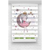 Enzo Home Prenses ve Ay Desenli Baskılı Zebra Stor Perde – Kız Çocuk Odası Dekoratif Zebra Perde - Renkli - 180 x 220 cm