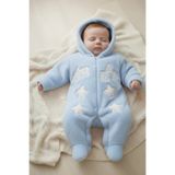 eomix kids bebek tulum kışlık welsoft kumaş nakış desenli şapkalı çıtçıtlı