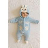 eomix kids Bebek tulum kışlık welsoft peluş şapkalı ayı figürü nakışlı erkek