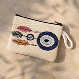 Eos Kolektif Nazar Motifli Goblen Dokuma Mini El Çantası - 10 x 15 cm - Krem