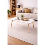 eos mobilya EOS Naturel Beyaz Orta Sehpa 96x54x46 cm – Ahşap Ayaklı Modern Salon Sehpası