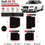EP Garaj Otomotiv Audi A6 C6 Premium Halı Paspas Takımı 2004-2011 Siyah Kırmızı Şeritli 4 Parça