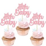 Ephlyn 24 Adet Kar Tanesi Oh Bebek Cupcake Süsleri Parıltılı Kış Oh Bebek Kar Tanesi Cupcake Penaları Bebek Partisi Çocuklar Doğum Günü Noel Partisi Kek Süslemeleri Malzemeleri Pembe