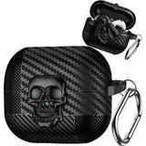 Ephoou Galaxy Buds 3 Pro için Kafatası Kilidi ve Karabina Anahtarlıklı Kılıf, Galaxy Tomurcukları 3 FE Erkek Komik Havalı 3D İskelet Karbon Fiber Tam Vücut Darbeye Dayanıklı Sert Kabuk Kapak Galaxy