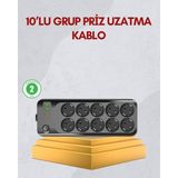 Epilons 10 Prizli Uzatma Kablosu Termal Koruma USB Type-C Hızlı Şarj 2500W