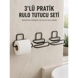 Epilons 3 Lü Yapışkanlı Tuvalet Kağıdı Tutucu Seti Siyah Duvar Tipi Rulo Kağıtlık