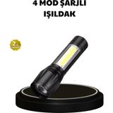 Epilons 4 Mod Şarjlı Işıldak | Ultra Güçlü Cree LED | Su Geçirmez Alüminyum Gövde