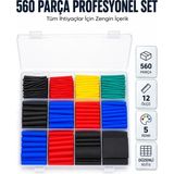 Epilons 560 Parça Kablo Izolasyon Makaron Seti 12 Ölçü 5 Renk Heat Shrink Tube Organizer Kutulu