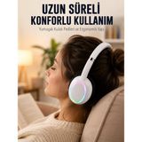 Epilons Beyaz Kablosuz Bluetooth Kulaklık Mikrofonlu Ergonomik Kulak Üstü Tasarım
