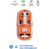 Epilons Bluetooth USB Çift Modlu Sessiz Mouse, Şeffaf Mıknatıslı Kapaklı, Type-C Şarjlı, Dpı Ayarlı, Kablosuz 10M Çekim Mesafeli, Masaüstü Kısayol Tuşlu, Taşınabilir Şarjlı Mouse Turuncu