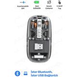 Epilons Bluetooth USB Çift Modlu Sessiz Mouse, Type-C Şarjlı, Dpı Ayarlı, Kablosuz 10M Çekim Mesafeli, Taşınabilir Şarjlı Mouse Siyah