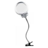 Epilons LED Aydınlatmalı Mandallı Masa Üstü Büyüteç 130MM Dev Mercek Esnek Metal Hortumlu Profesyonel Gri