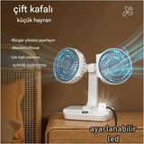 Epilons Masaüstü Dijital Ekranlı Çift Fanlı LED Işıklı Soğutucu Fan Ev Ofis Şarjlı Vantilatör