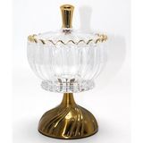 Epilons Metal Ayaklı Kristal Cam Şekerlik Gold Detaylı Sunumluk ALK4871