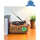 Epilons Nostaljik Tasarım Plak Çalar Görünümlü Radyolu Bluetooth Hoparlör Retro Müzik Plak Açık Kahverengi