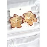 Epilons Pirinç Gold Renk Bordo Renk Detaylı Lotus Kadın Küpe - TJ-BKP11366