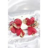 Epilons Pirinç Gold Renk Bordo Tüllü Lotus Kadın Küpe - TJ-BKP11372