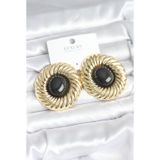 Epilons Pirinç Gold Renk Siyah Boncuklu Vintage Kadın Küpe - TJ-BKP11388