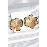 Epilons Pirinç Gold Renk Siyah Mine Detaylı Lotus Kadın Küpe - TJ-BKP11368