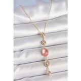 Epilons Pirinç Zincir Pembe Gold Renk Zirkon Taşlı Y Kolye - TJ-BKO10231