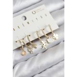 Epilons Pirinç Zirkon Taşlı Hello Kity Ve Yonca Model Gold Renk 6'lı Küpe Set - TJ-BKP11206