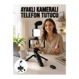 Epilons Telefon Tutucu Led Işıklı Kumandalı Mikrofon Telefon Vlog Video Kayıt Yi Nesil