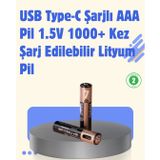 Epilons Usb Type-c Şarjlı Aaa Lityum Pil 1000+ Şarj Döngüsü İle Uzun Ömür FRTKGT25DYMXXUCZZZŞARJLIPİL-1