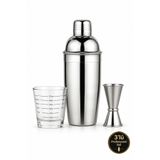 Epinox 3'lü Barmen Kokteyl Seti - Paslanmaz Çelik Shaker 500 ml + Jigger 15/30 ml + Motta Ölçü Bardağı