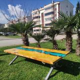 Epoksi Sanat Yemek Masası, Epoxy Masa, Orta Sehpa,doğal Ahşap Masa - Renkli
