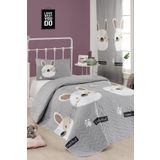 Eponj Home EP-021493 Kapitone Tek Kişilik Tavşancık Açık Kahve Gri Pembe Yatak Örtüsü Seti