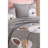 Eponj Home EP-024727 Baskılı Çift Kişilik Tavşancık A.Kahve-Gri-Pembe Pike Seti